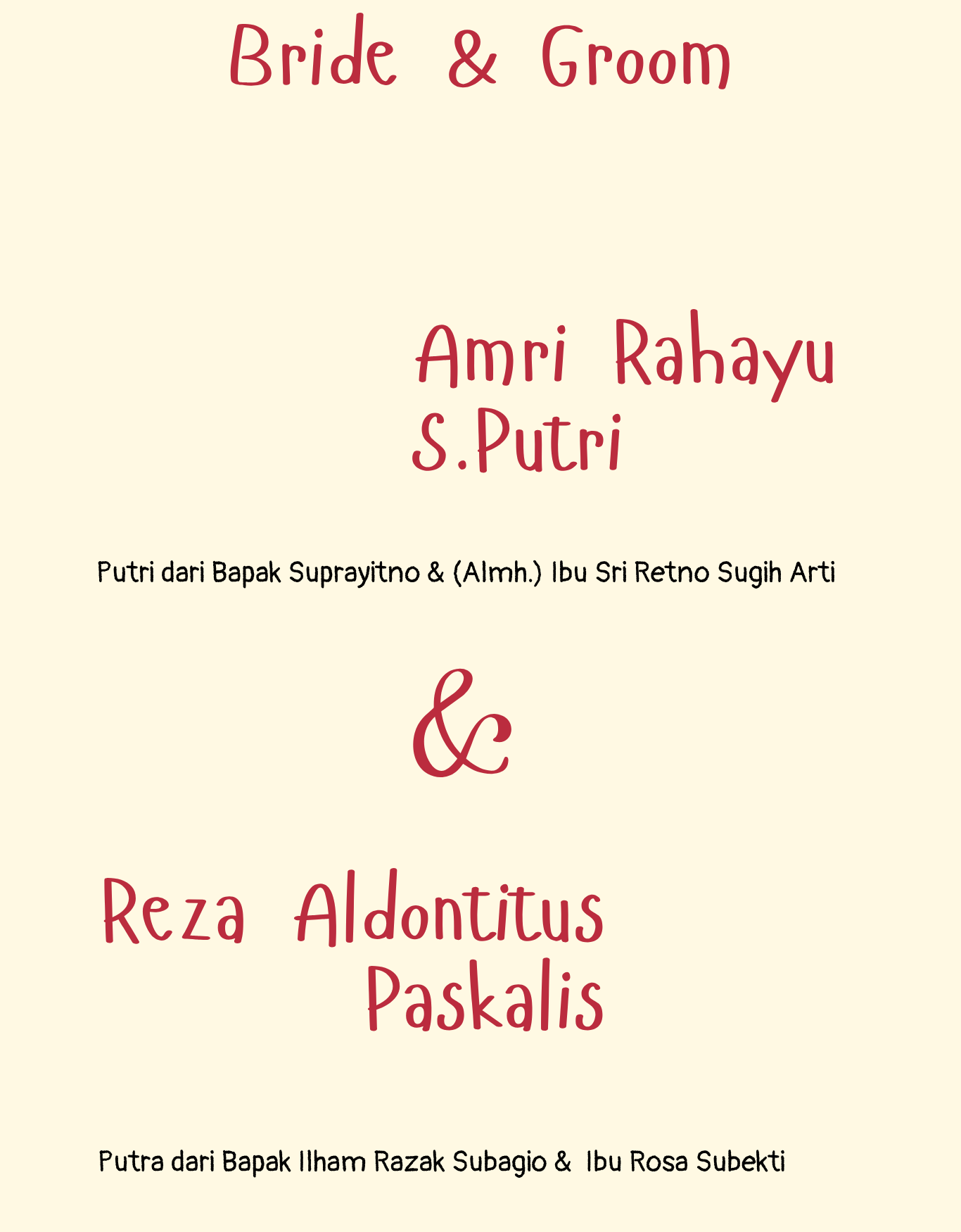 Bride & Groom - Amri Rahayu S.Putri & Reza Aldontitus Paskalis